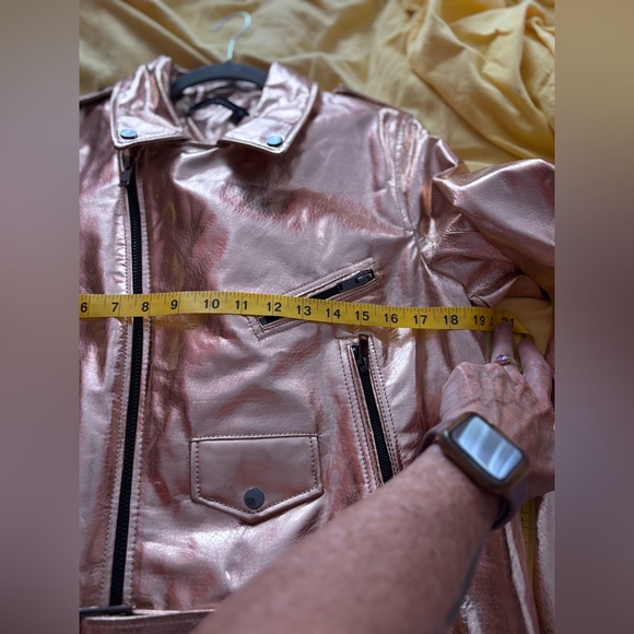 Zara Metallic Rose Gold Leather Moto Jacket XL - Picture 7 of 10